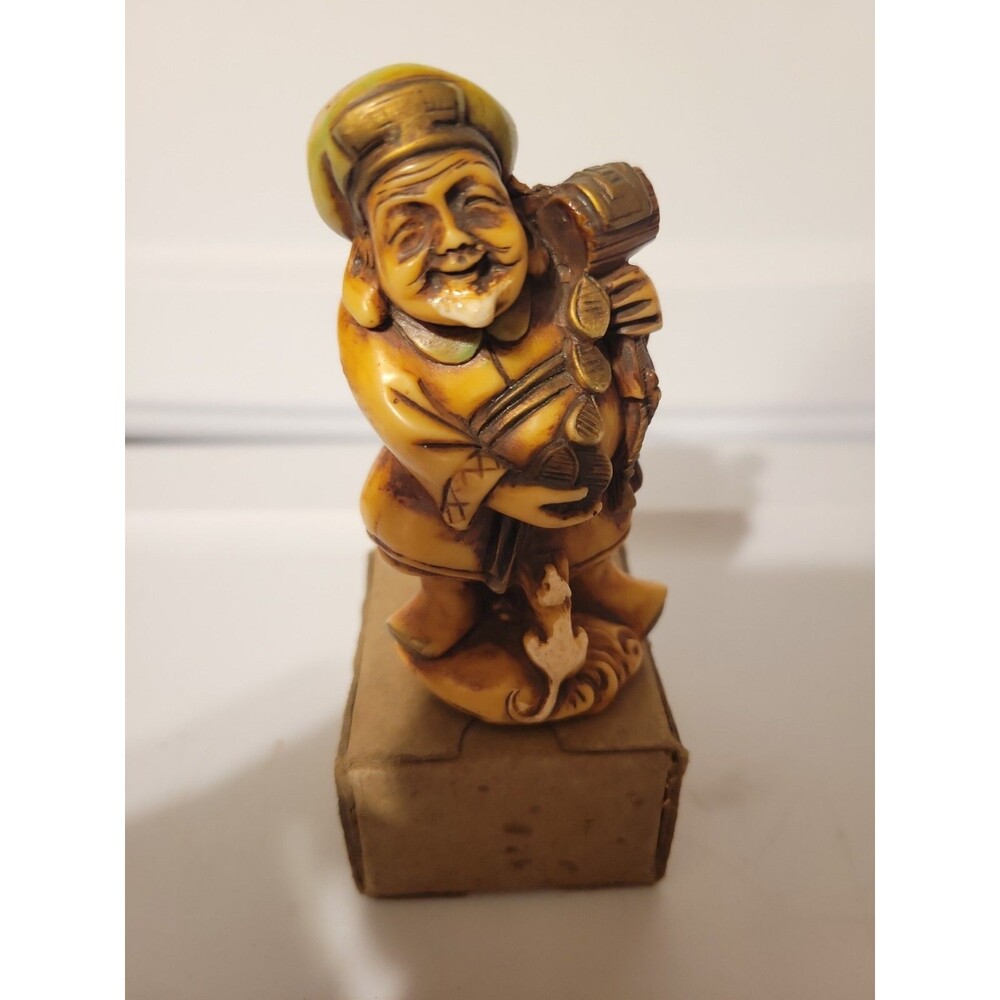Vintage Buddha? Man? Figurine Statue Action Made In Italy Mouse Rat Coins 3"